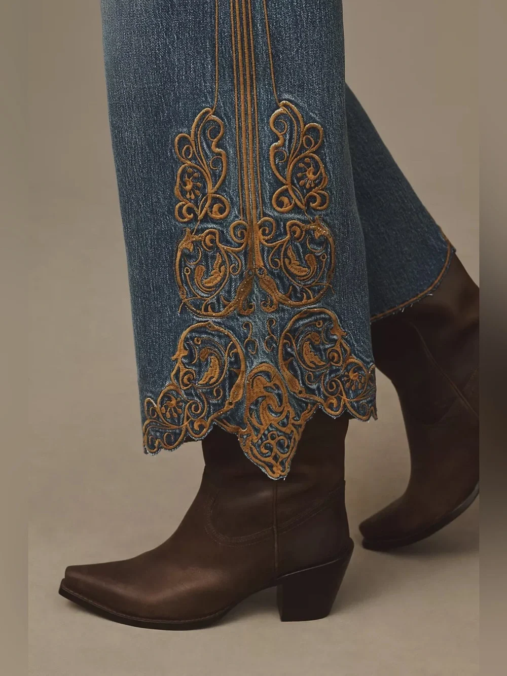 Maeve Anthropologie The Ettie High Rise Embroidered Wide Leg Crop Jeans 33 TALL - Picture 3 of 10
